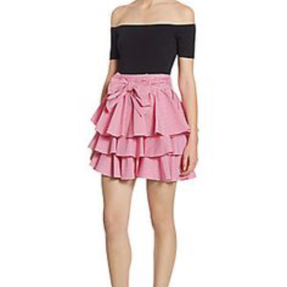 Tiered & ruffled pink/white gingham skirt XS EUC